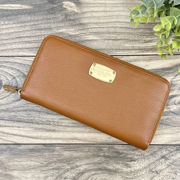 Michael Kors Handbags - Michael Kors Large Luggage Tan Pebbled Leather Zip Around Wallet